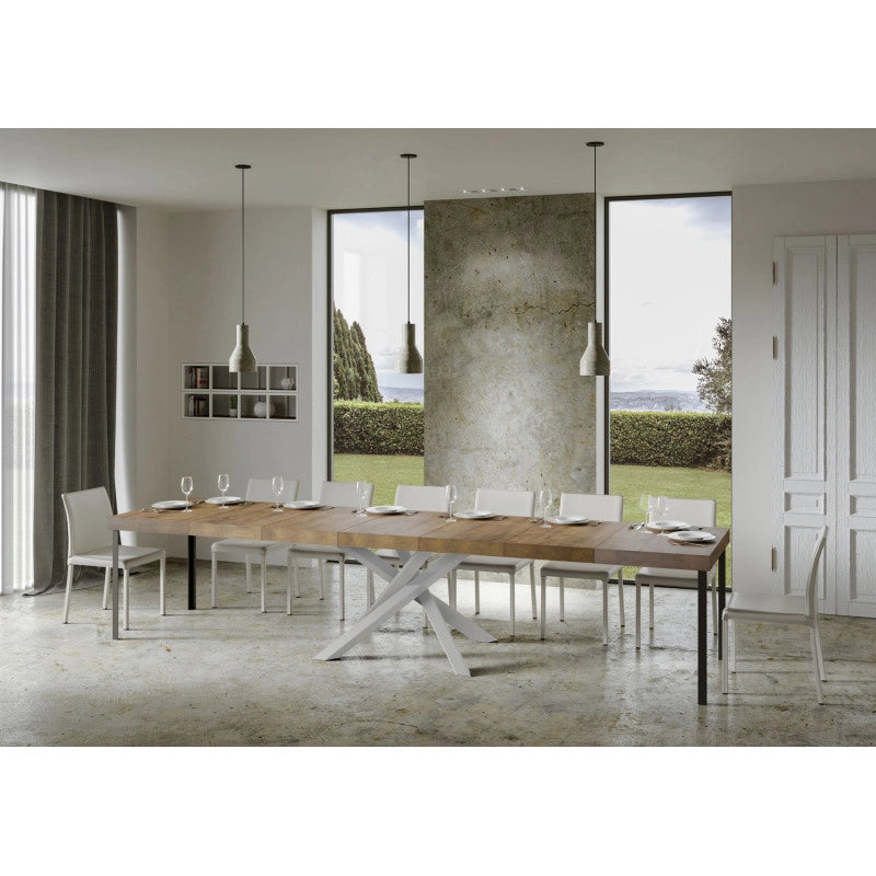 Tavolo allungabile 120/380x90 cm Volantis Premium telaio Bianche - Noce