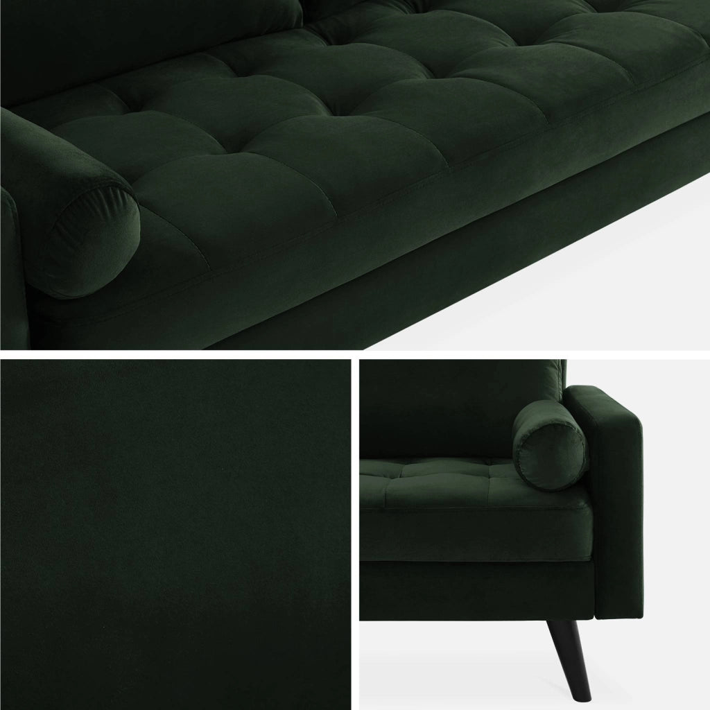 Divano con gambe in legno, 3 posti, verde inglese