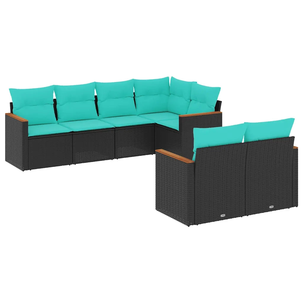 Set Divani da Giardino 7 pz con Cuscini Nero in Polyrattan 3226141