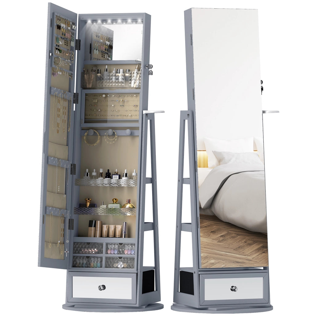 Armadio con Specchio e Luci LED ¨C zephmum ¨C Grigio Chiaro 90x51x180