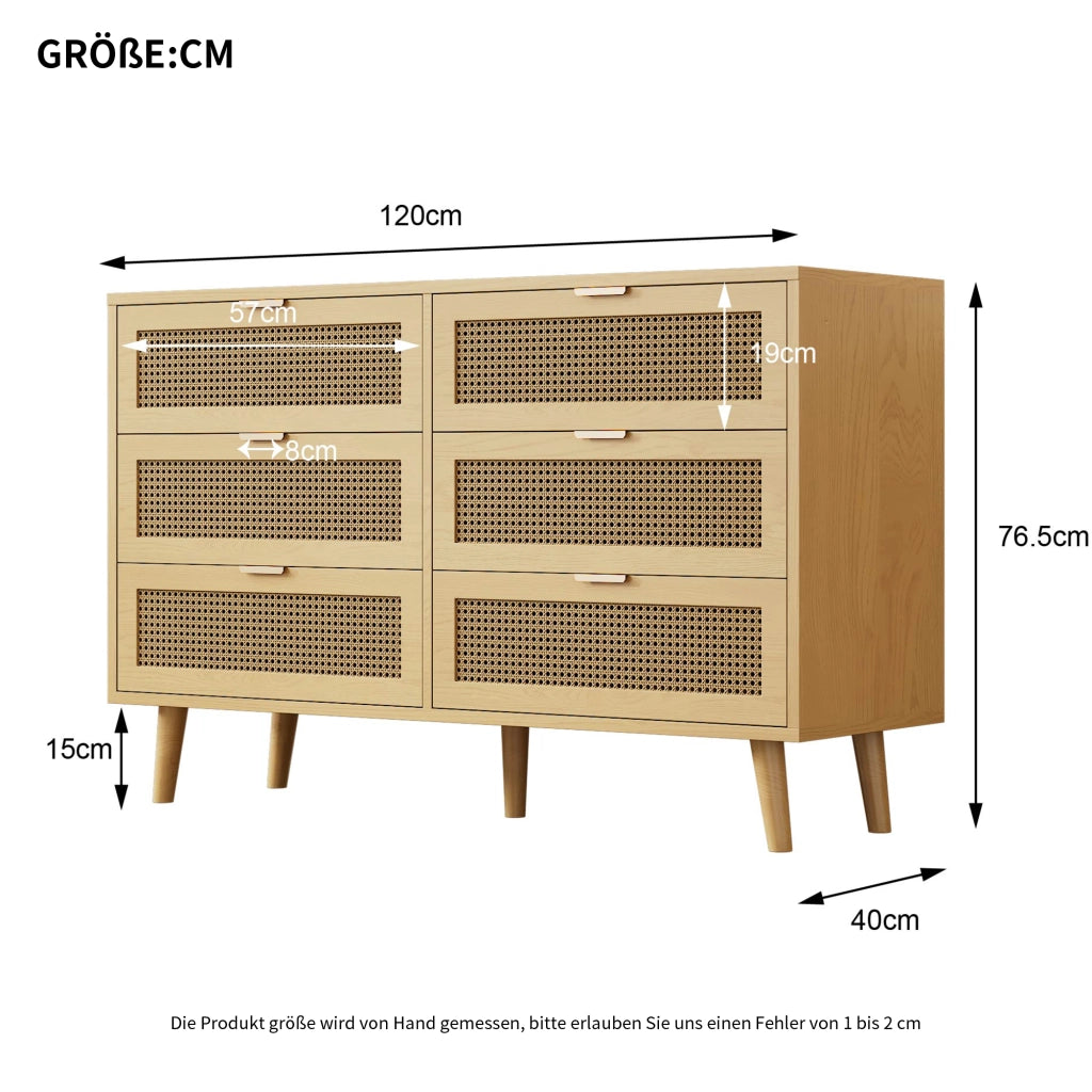 Com¨° con 6 cassetti in stile r¨¦tro, credenza in truciolare e legno massello, colore noce, 120x76,5x40 cm