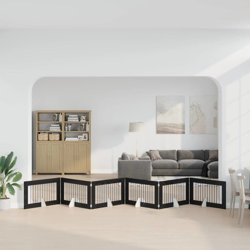 Cancello per cani con supporti 6 pz Rovere Nero 100 x 60 cm CFW8504907