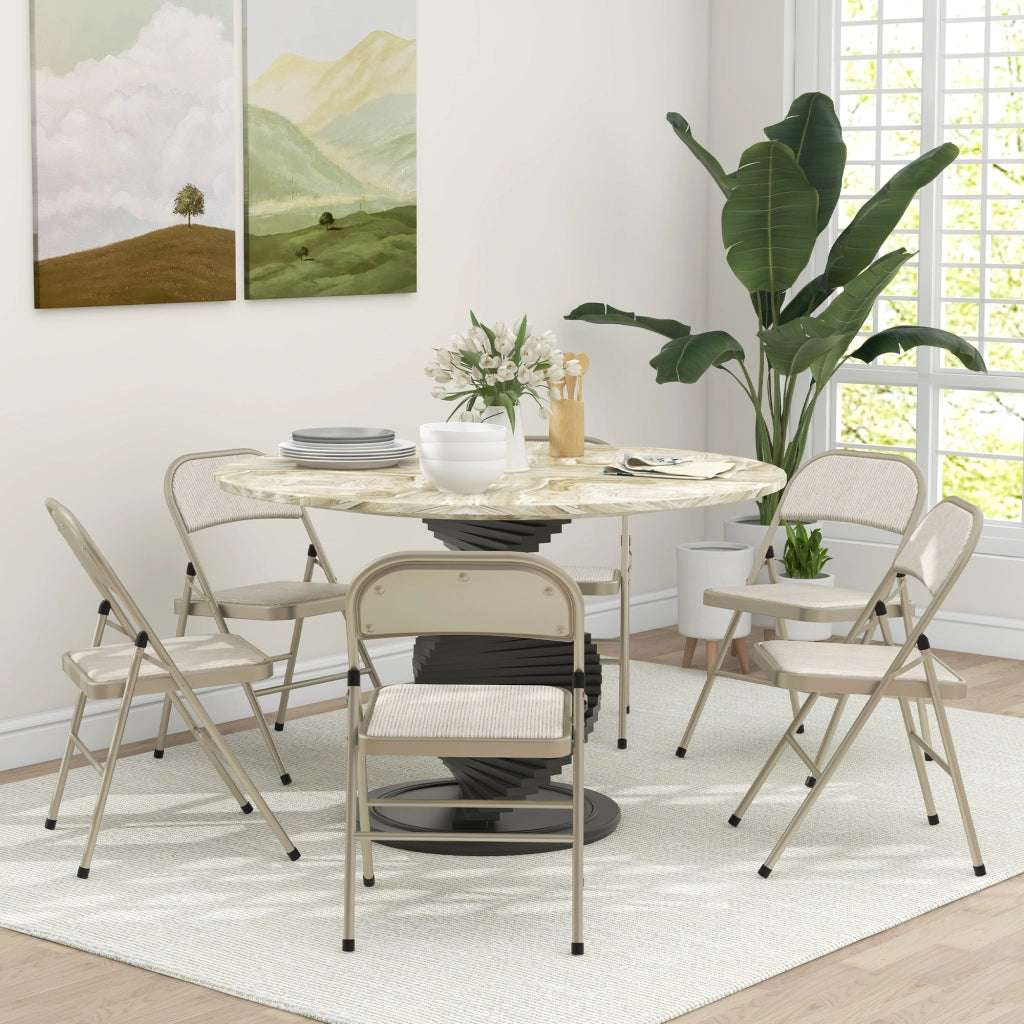Set di 6 Sedie Pieghevoli Moderne in Acciaio e Poliestere. 45x46x78 cm. Beige