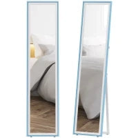 Specchio da Terra a Figura Intera con Cornice in MDF Rettangolare con 2 Modalità d'Uso 37x4x157 cm Bianco e Blu