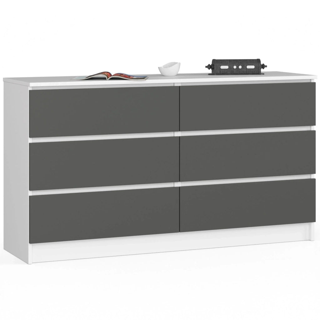 Cassettiera AKORD K140 Bianca 138 cm 6 cassetti inserto frontale Grigio Grafite 138x40x77 cm