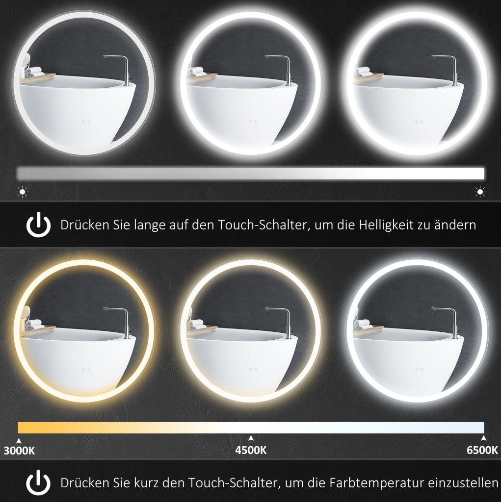 Specchio da bagno LED rotondo Ø 60 cm bianco in alluminio, touch, antiappannamento
