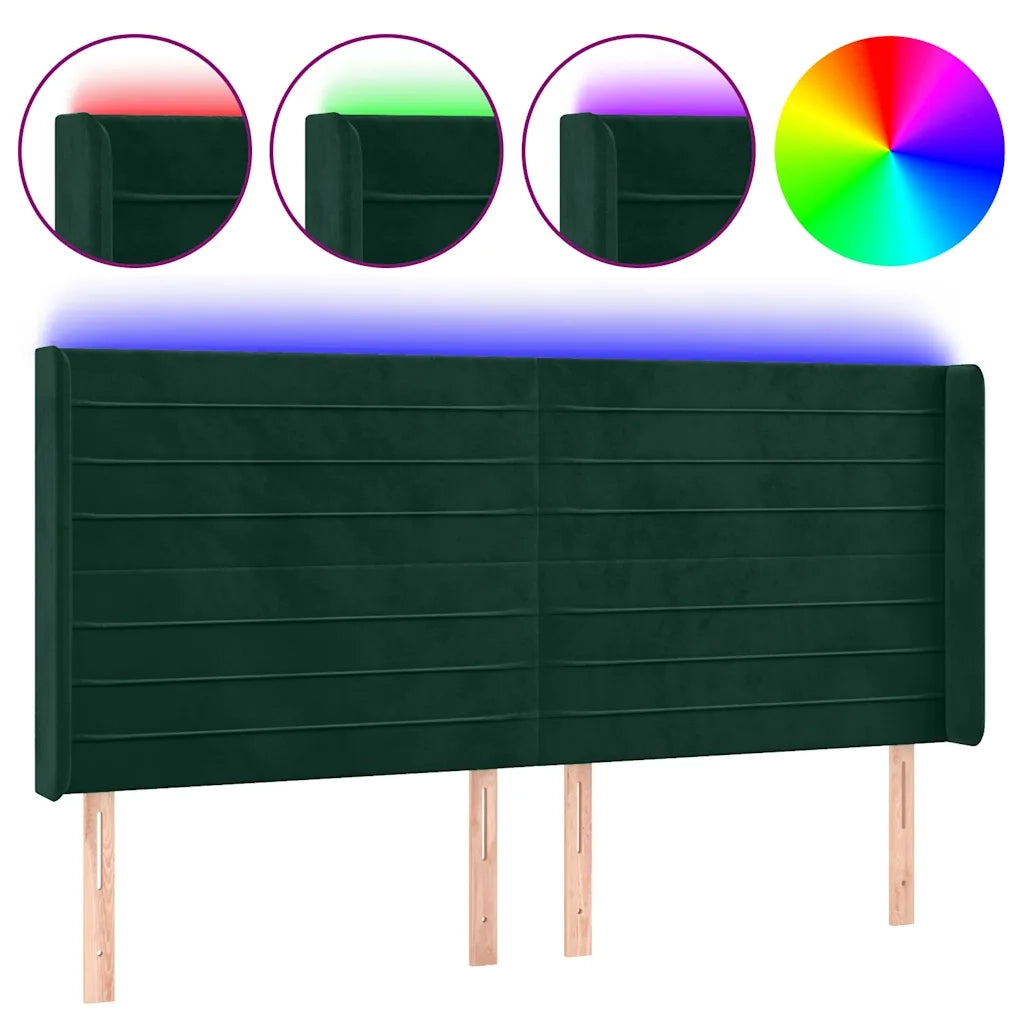 Testiera a LED Verde Scuro 183x16x118/128 cm in Velluto 3124251