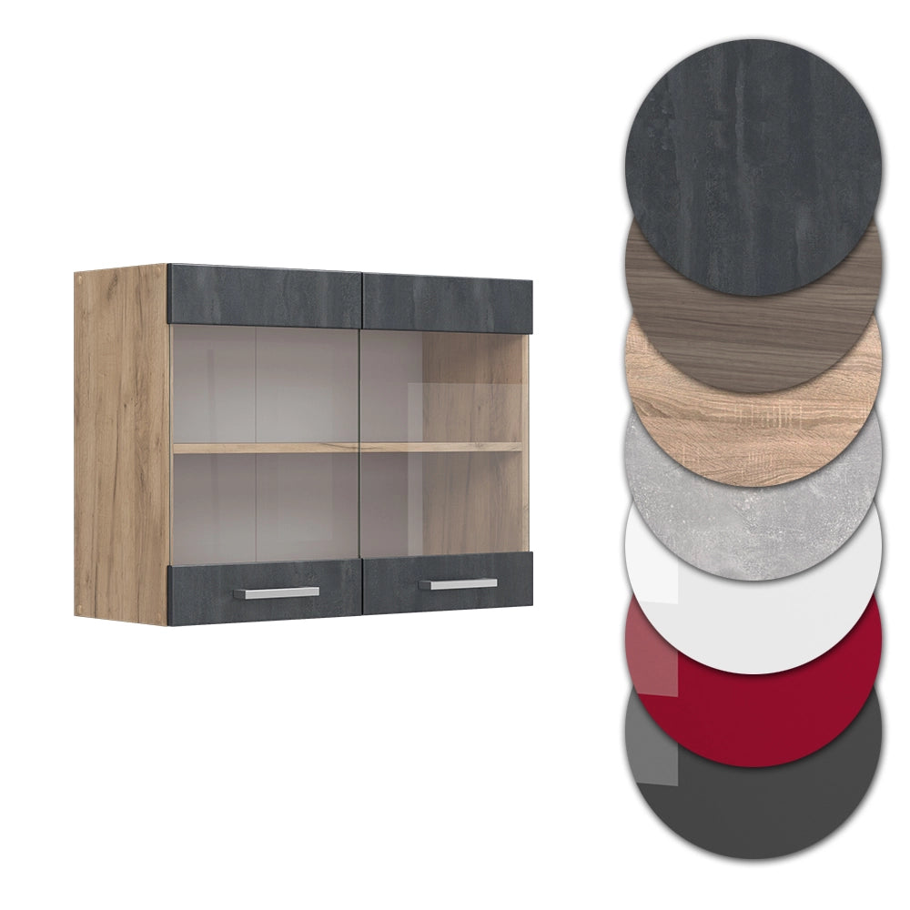 Vicco Mobile da cucina in vetro Calcestruzzo nero 80 cm