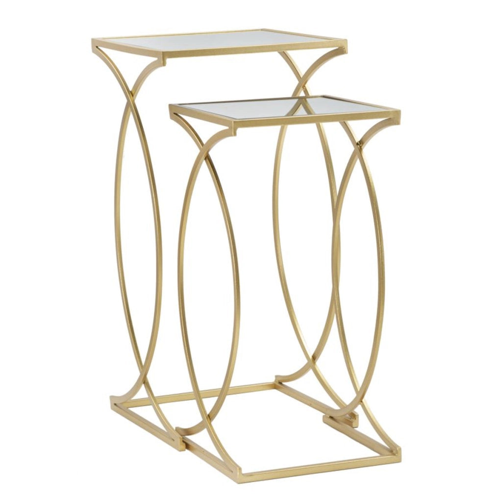 Coppia tavolinetti Simply quadrati in ferro, MDF e specchio gold – 35 x H 70 e 30 x H 60 cm