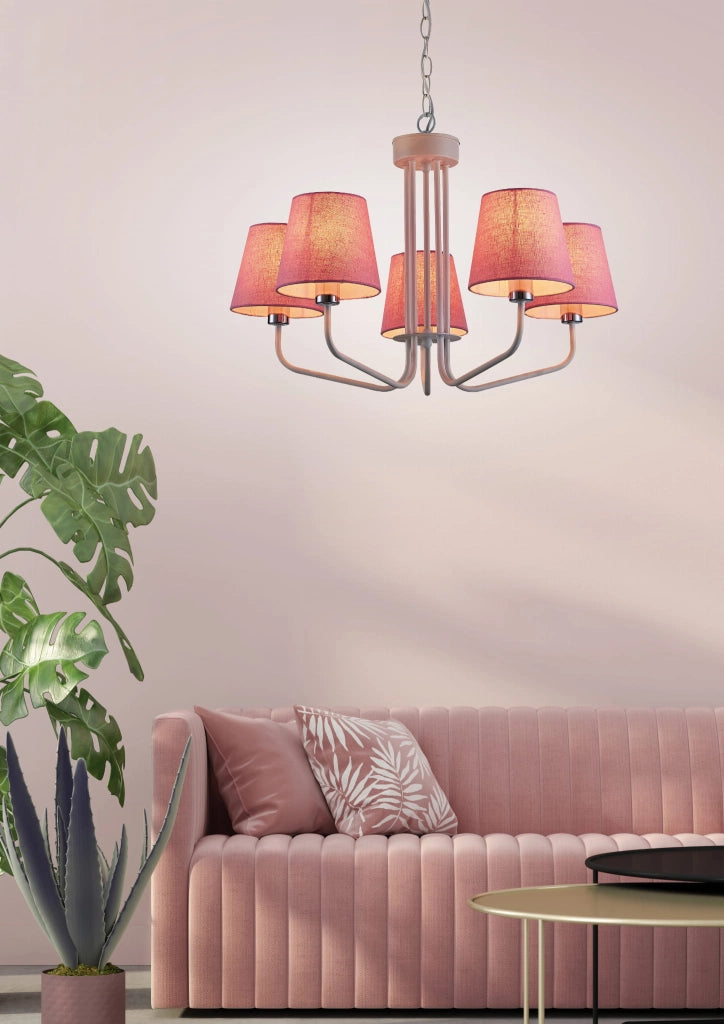 Lampadario Candellux York 5 luci E14 Ø72 rosa bianco