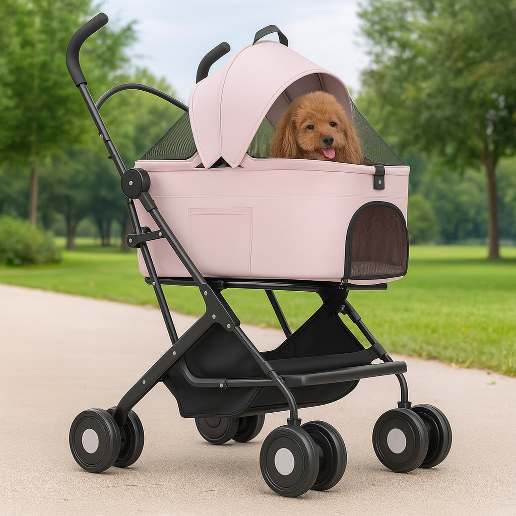 Passeggino Cani e Gatti 2in1 Trasportino Rimovibile e Struttura Pieghevole Robusta Rosa