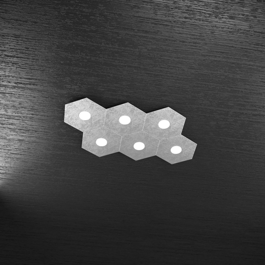 HEXAGON APPLIQUE-PLAFONIERA 6 LUCI FOGLIA ARGENTO 1142-6L-FA