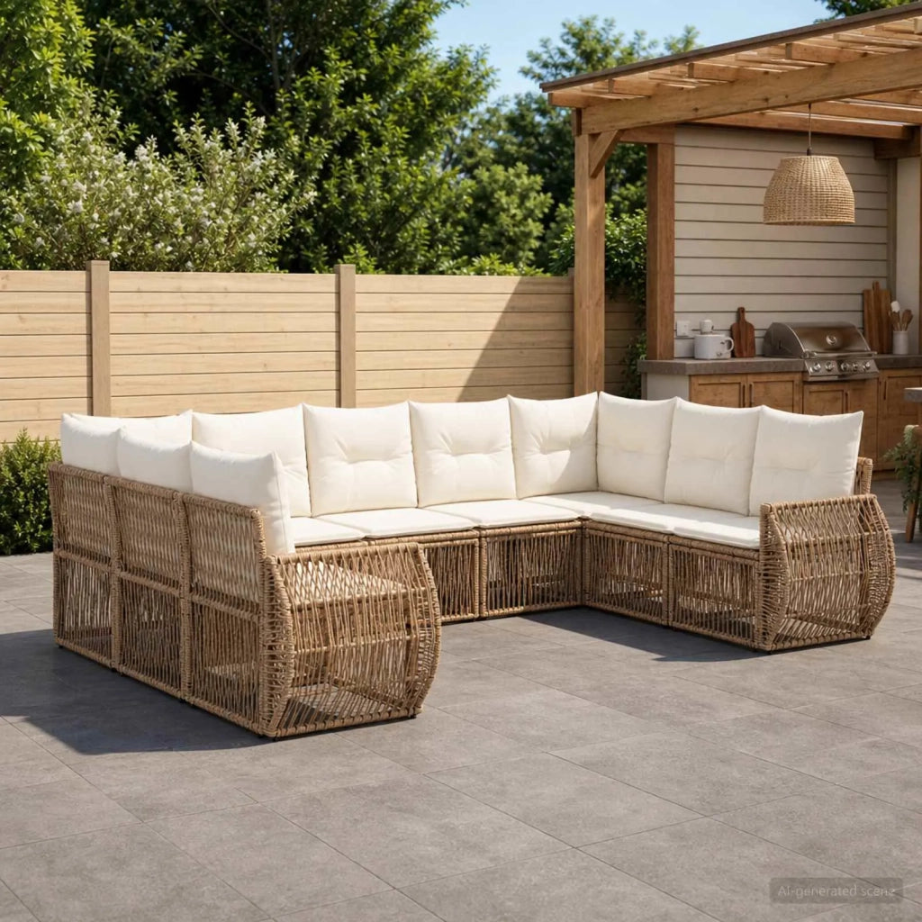 Set Divano da Giardino 9 pz Beige e Bianco Crema polyrattan 3435522