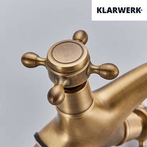 EVA | Rubinetto da bagno vintage in ottone dorato | Rubinetto per lavello retrò in acciaio inossidabile premium | Miscelatore gastronomico 2 attacchi