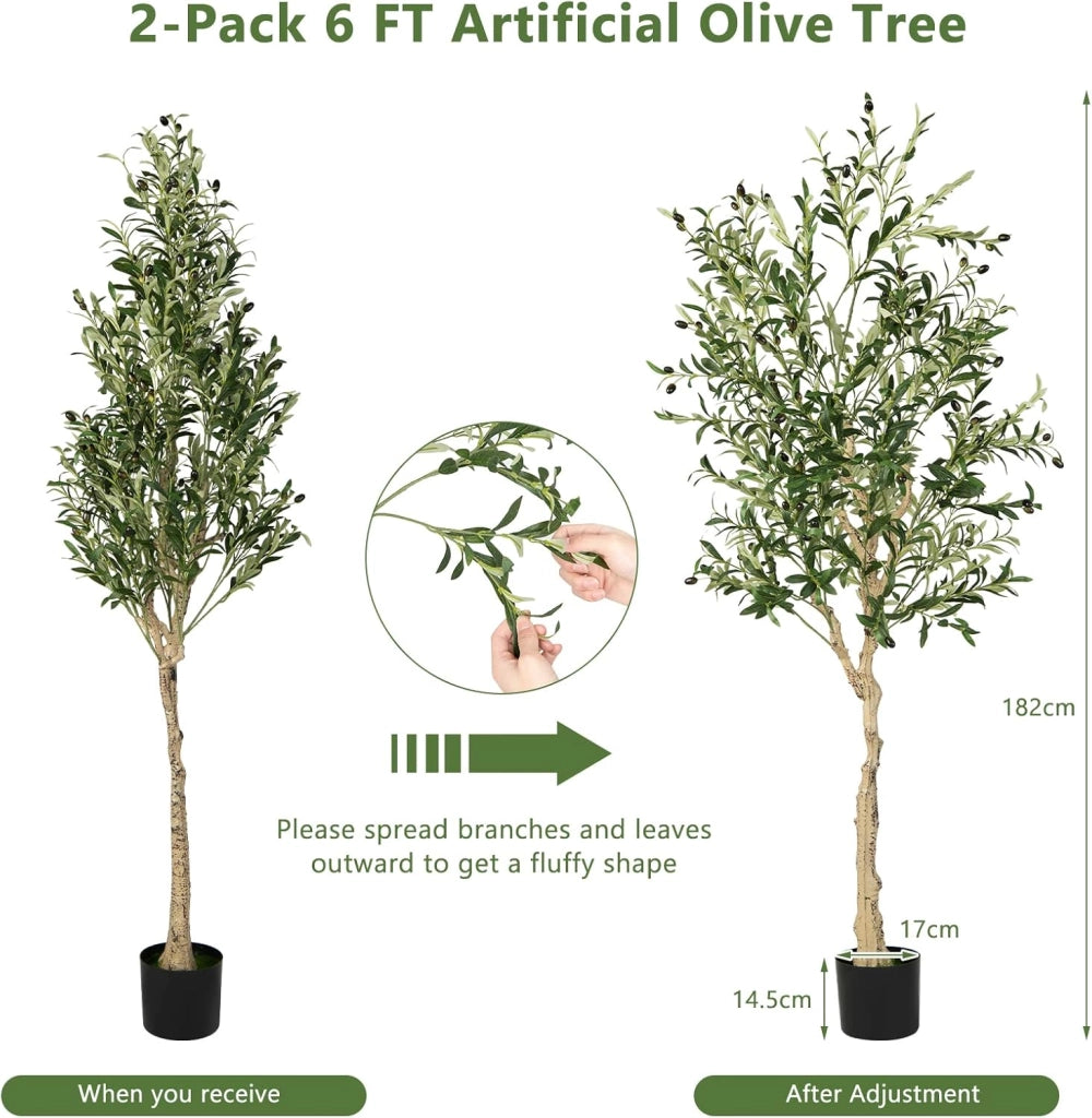 Set di 1/2 Alberi di Ulivo Plastica, Piante Finte Perfette in Vaso per Interni Esterno, Pianta Artificiale con 1296 Foglie e 72 Frutti, Artificiale Ideale per Decorazione Domestica (1)