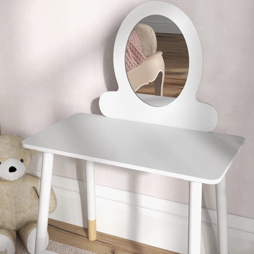 Toeletta Bambini con Specchio e Sgabello ¨C Xylo ¨C Bianco Semplice +3 Anni