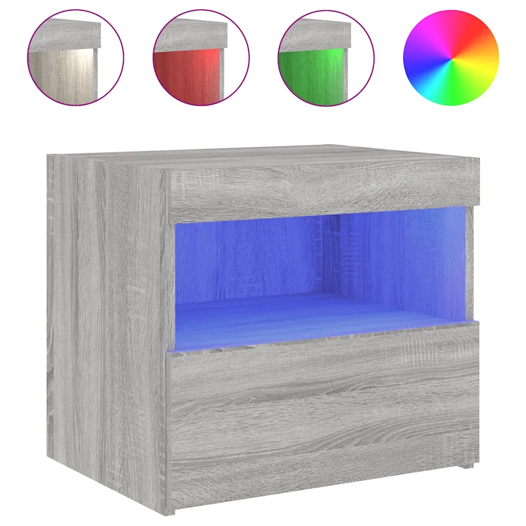 Comodino con Luci LED Grigio Sonoma 50x40x45 cm 836773