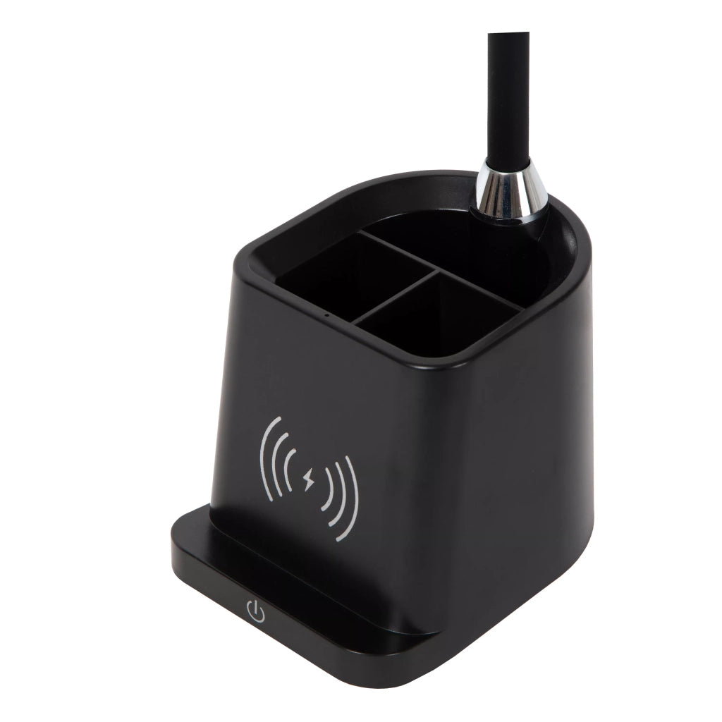 Lampada scrivania Qi portapenne nera LED 4,7W Lucide