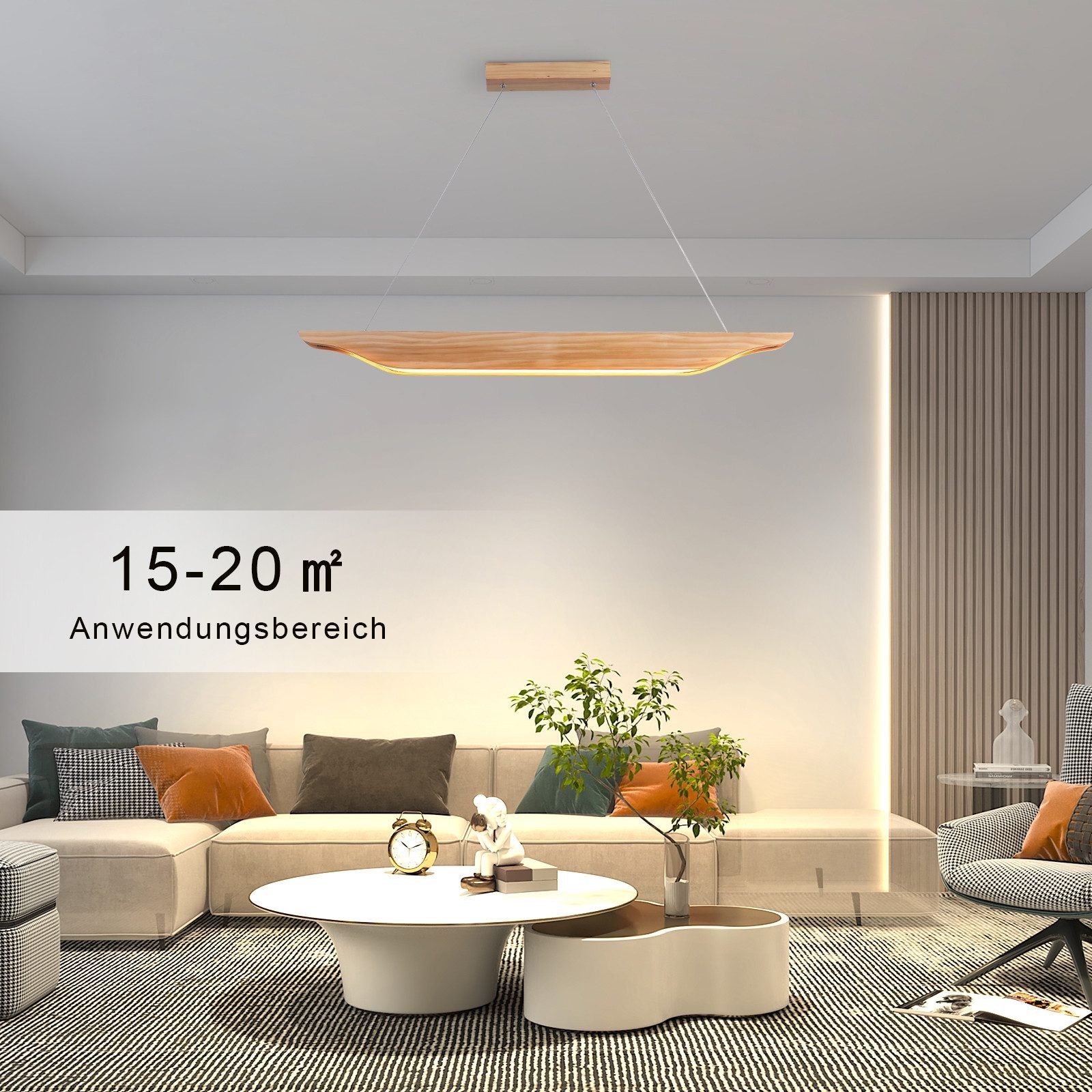 Lampada a sospensione ZMH moderna in legno da 90 cm per sala da pranzo dimmerabile con telecomando