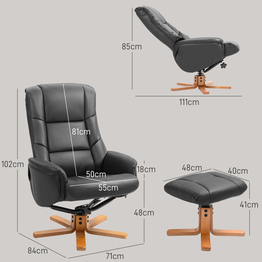 Poltrona relax reclinabile con poggiapiedi ¨C Xylo ¨C similpelle nera, portata 150 kg