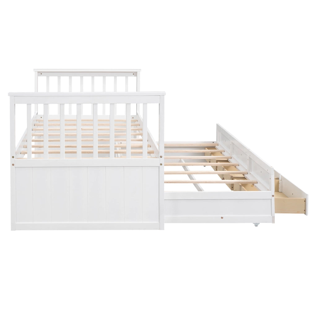 Letto singolo con estrazione e tre cassetti in pino bianco 90x200 cm