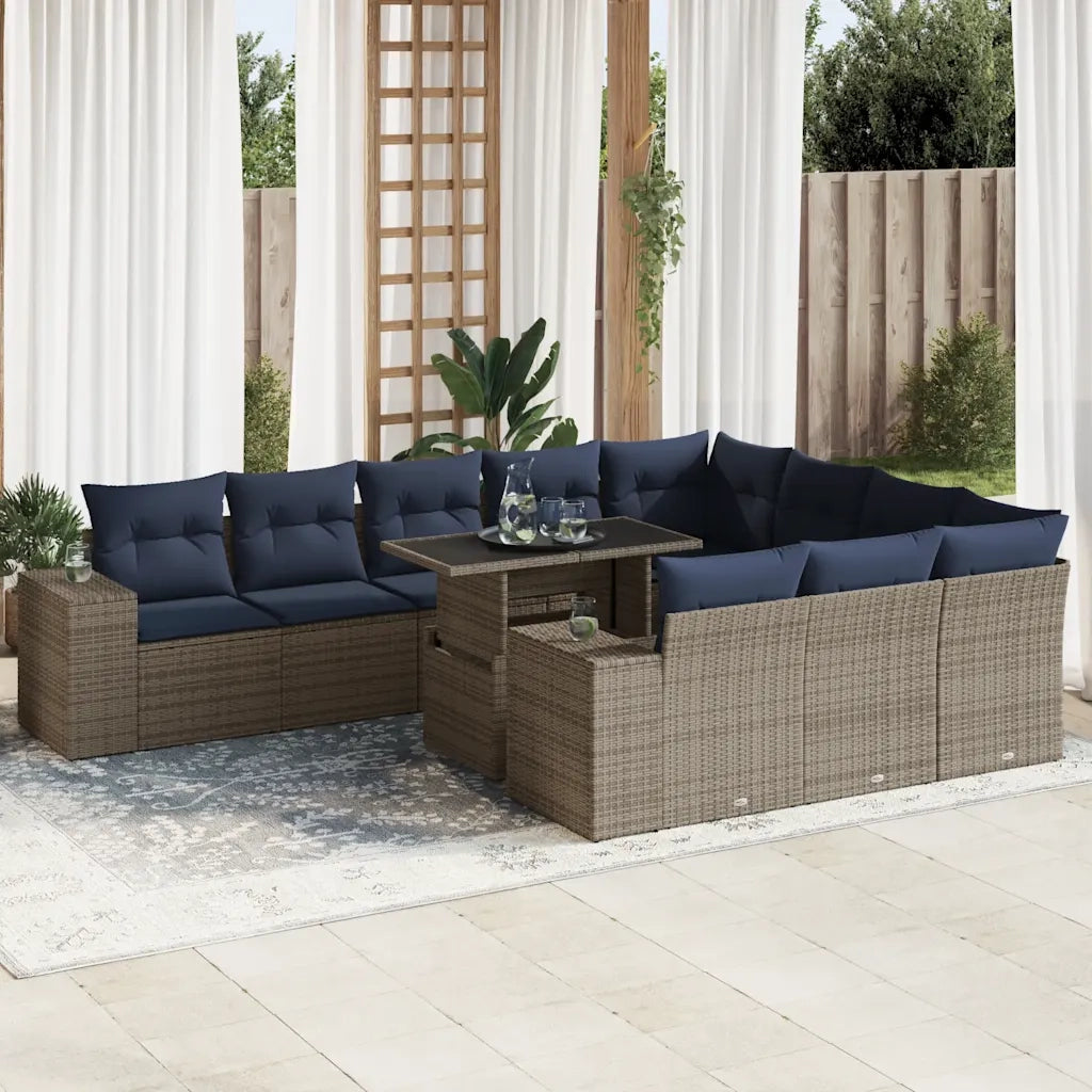 Set Divani Giardino 11 pz con Cuscini Polyrattan Acacia Grigio 3326872