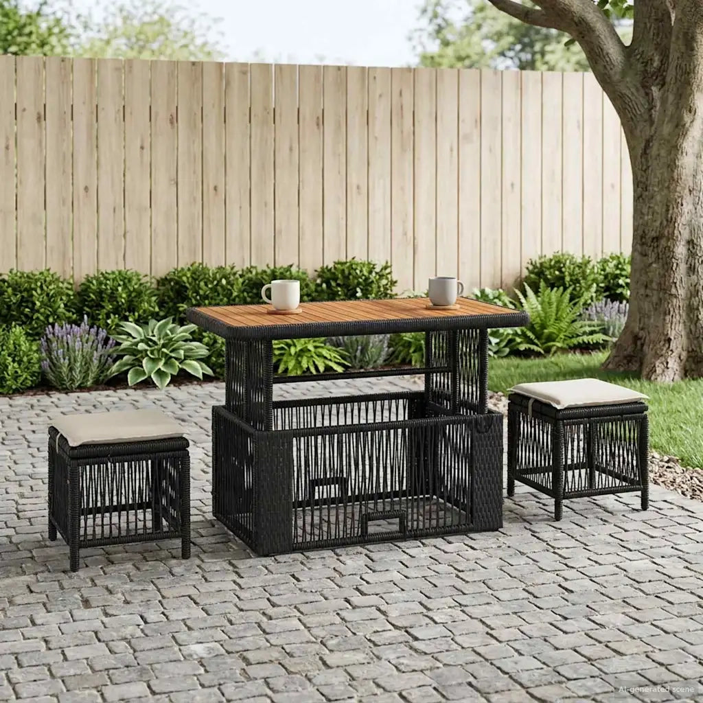 Set da Pranzo per Giardino 4 pz Nero e Crema polyrattan 42026753