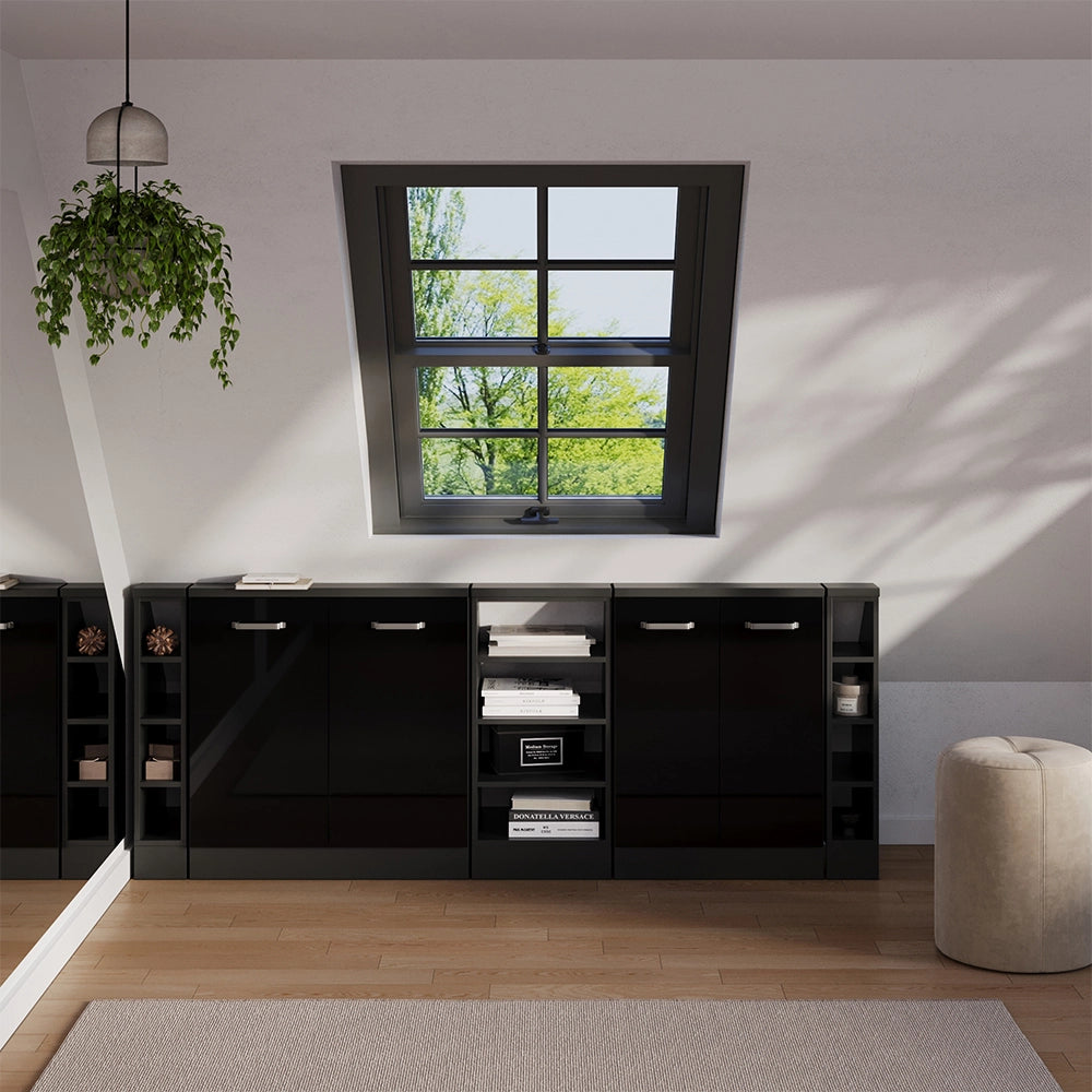 Set di mobili sottotetto Rion Nero lucido/Antracite Set di 5 Vicco