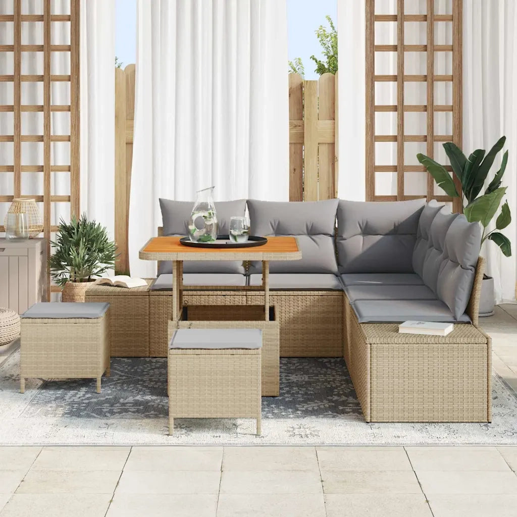 Set Divano da Giardino con cuscino 8 pcs Beige Poly Rattan 3364732