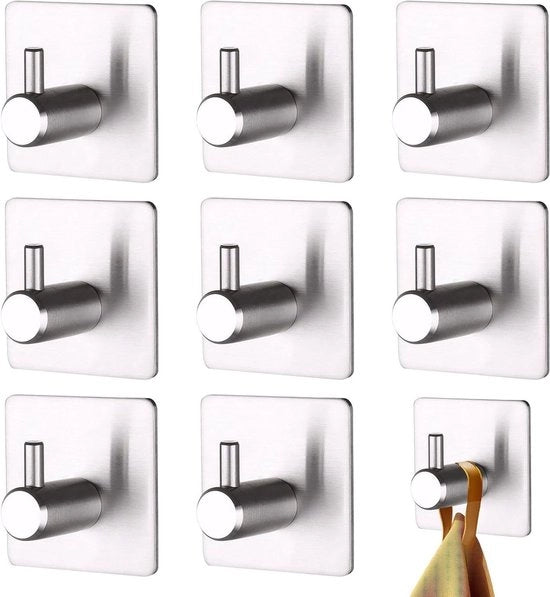 Haken per Parete Autoadesivi in Acciaio Inossidabile Ideali per Bagno, Cucina, Ufficio, WC - Pacco (Argento)