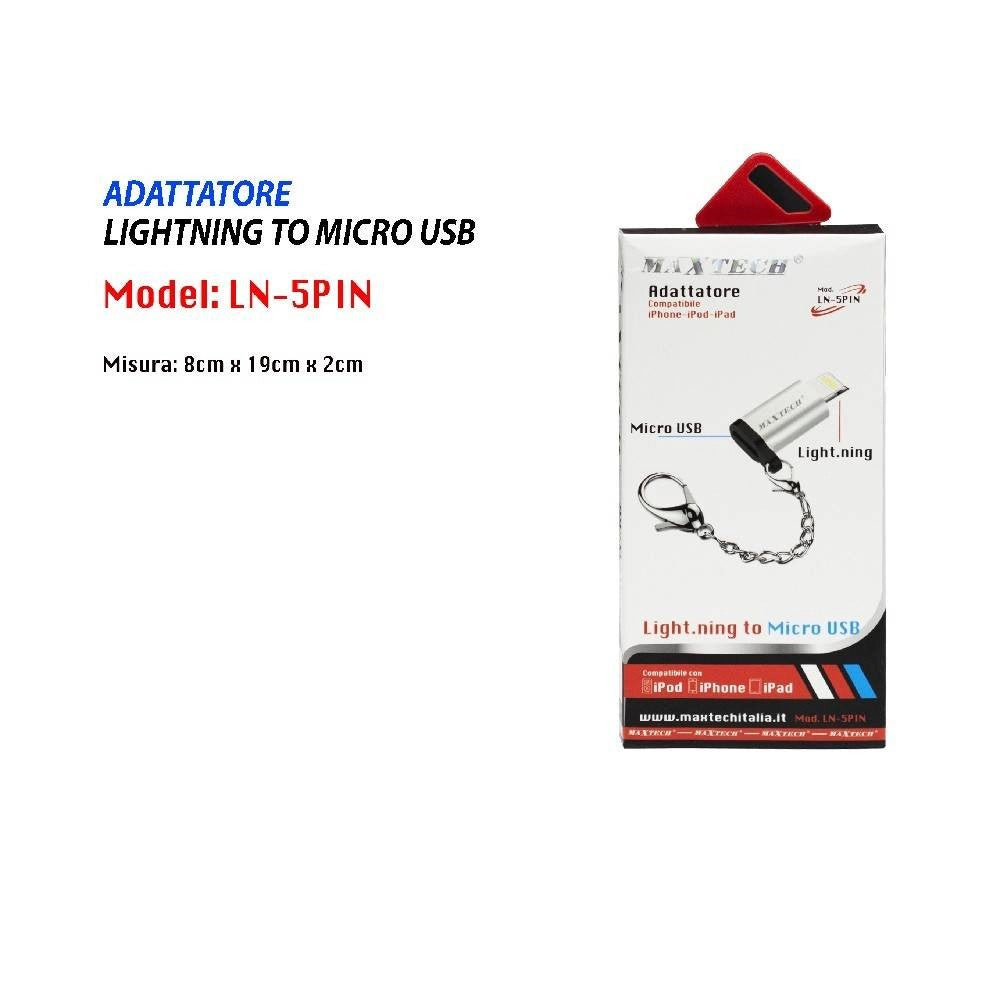Trade Shop - Adattatore Da Lightning A Micro Usb Compatibilita' Iphone Ipod Ipad Maxtech Ln-5pin -