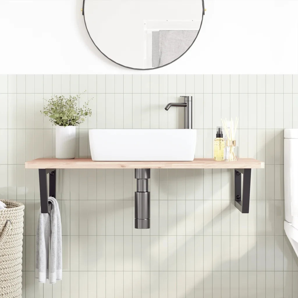vidaXL Ripiano a Parete per Lavabo in Acciaio e Massello di Faggio