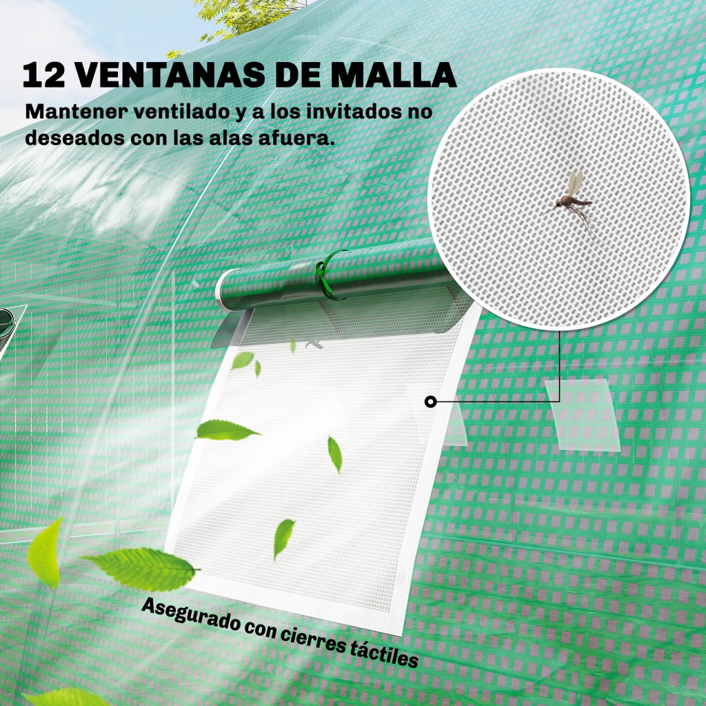 Serra Tunnel con Finestre in Reticolo e 2 Porte a Rullo ¨C Minimal ¨C Verde