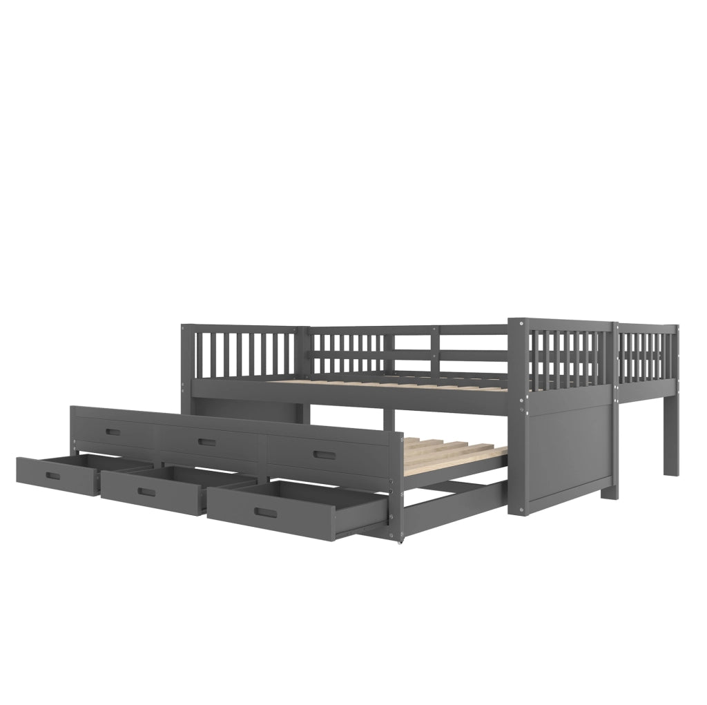 Letto a castello 90x200 cm con letto estraibile e 3 cassetti in legno e MDF grigio