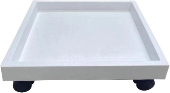 Carrello per piante per interni e esterni - Vassoio per piante con ruote - Base quadrata - Ruote universali - Vasca per piante in ceramica rigida - Carrello per piante mobili (Alb 32cm)