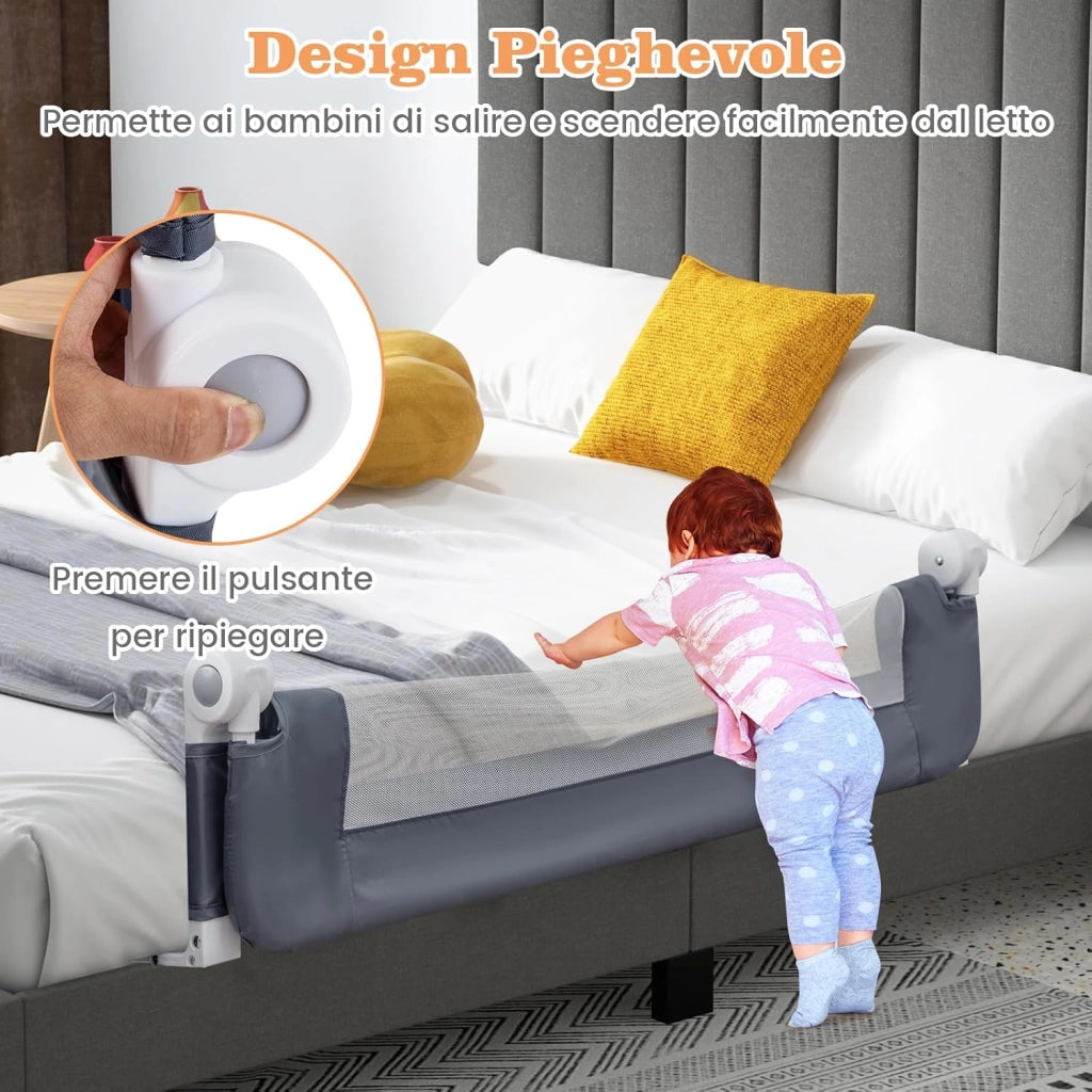 Sponda Letto per Bambini 105/120/150 cm, Barriera di Sicurezza per Neonati, Barriera Letto Pieghevole e Portatile, con Cinghia di Sicurezza (Grigio, 120 x 40 x 42 cm)