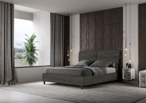 Letto Matrimoniale 160x210 cm con Rete e Contenitore con Testata e Alzata Comoda Imbottito in Microfibra Nandy Grigio