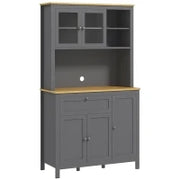 Armadio da Cucina Buffet Cucina 5 Ante di Cui 2 Vetrate e 1 Cassetto, 1 Nicchia Centrale, Altezza 180 cm, Grigio
