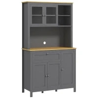 Armadio da Cucina Buffet Cucina 5 Ante di Cui 2 Vetrate e 1 Cassetto, 1 Nicchia Centrale, Altezza 180 cm, Grigio