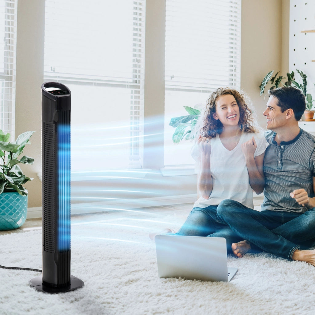 Ventilatore a Torre da Terra 3 Funzioni e 3 Velocità con Telecomando Oscillante 70° Nero
