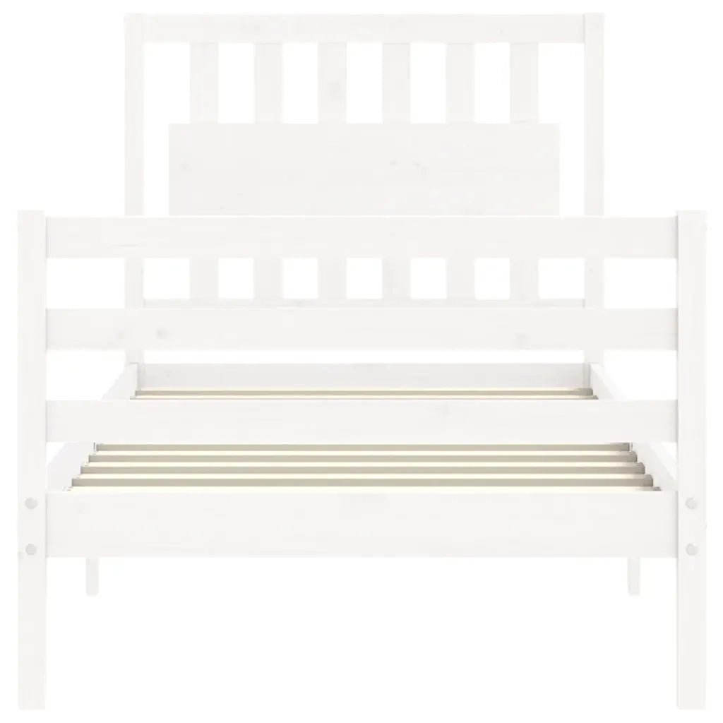 Giroletto con Testiera-Struttura Letto con testiera Bianco Single in Legno Massello 117774