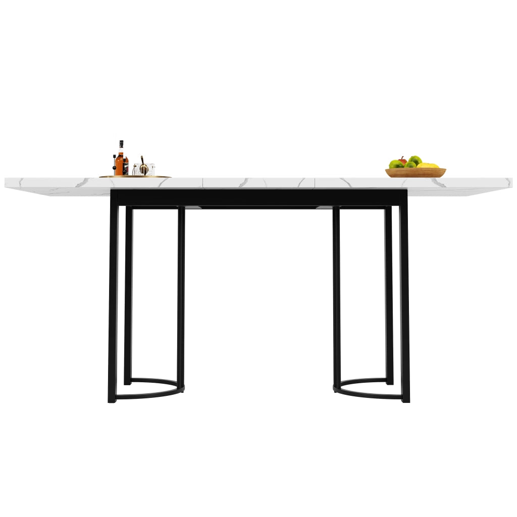 Tavolo da pranzo allungabile per 6-8 persone con piano telescopico; in MDF e metallo; nero e bianco