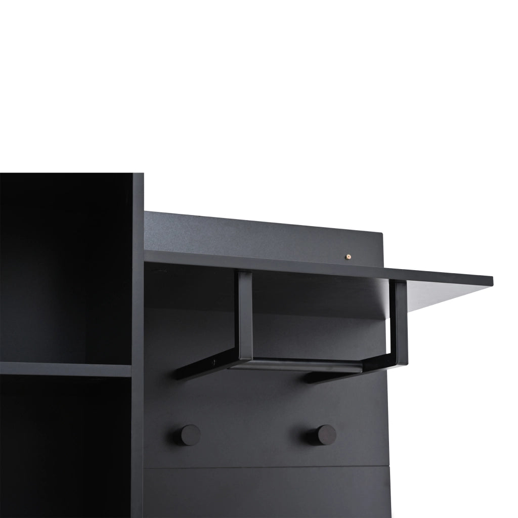 Mobile ingresso con 2 armadi; cassetto e 2 ganci - 80x35x175 cm - nero e legno