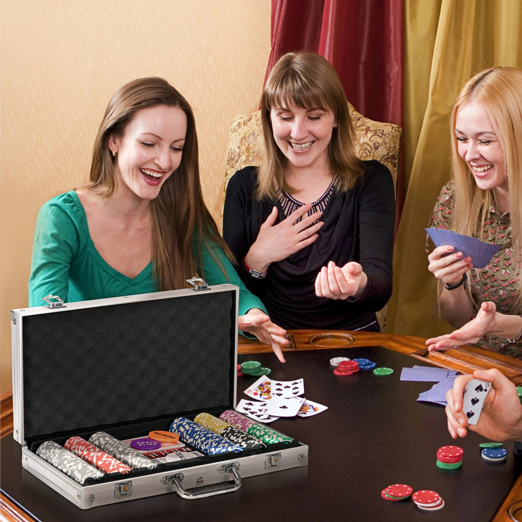 Set di poker con 300 chip, 2 mazzi di carte e 5 dadi ¨C zephmum ¨C con custodia e tappetino