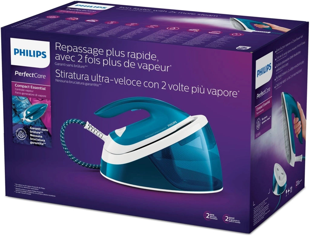 Philips GC6815-20 PerfectCare Compact Essential Ferro da Stiro con Caldaia 2400 W 6 bar 360 g-min serbatoio 1,3 L colore Bianco Blu