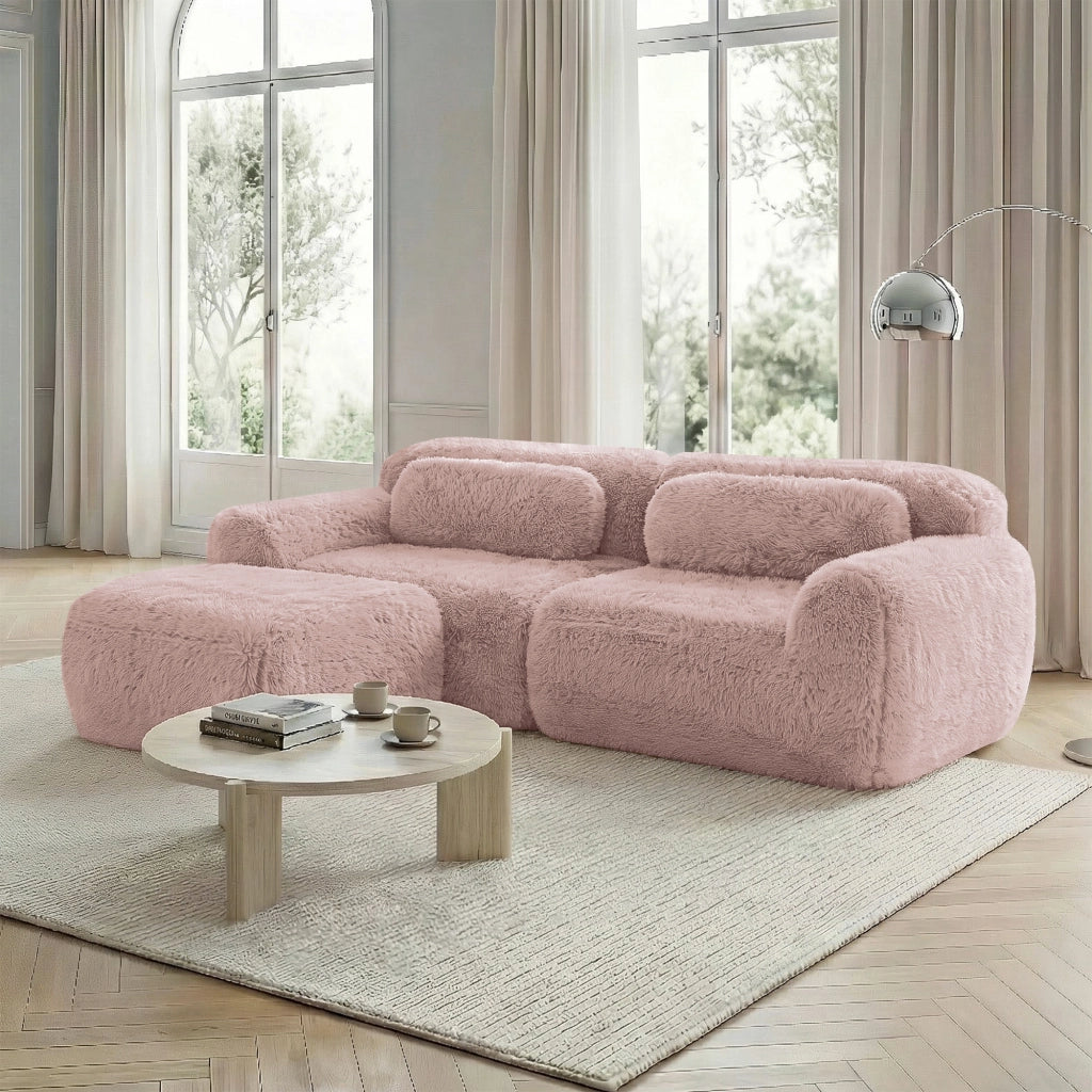 Divano modulare a L 2 posti - Zephmum - Tessuto morbido, schiuma elastica, rosa