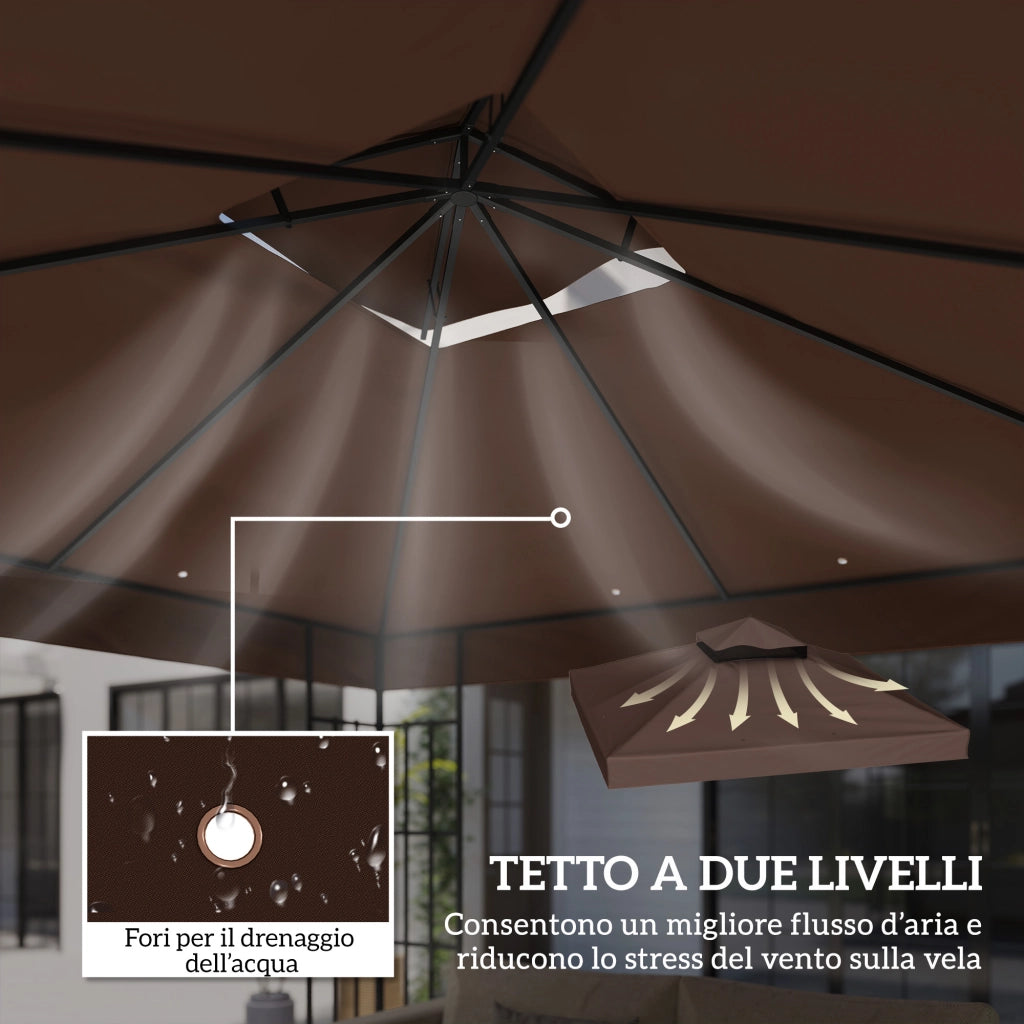 Gazebo da Giardino 3x3m 2 Livelli ¨C zephmum ¨C Poliestere UPF30+ color Caff¨¨