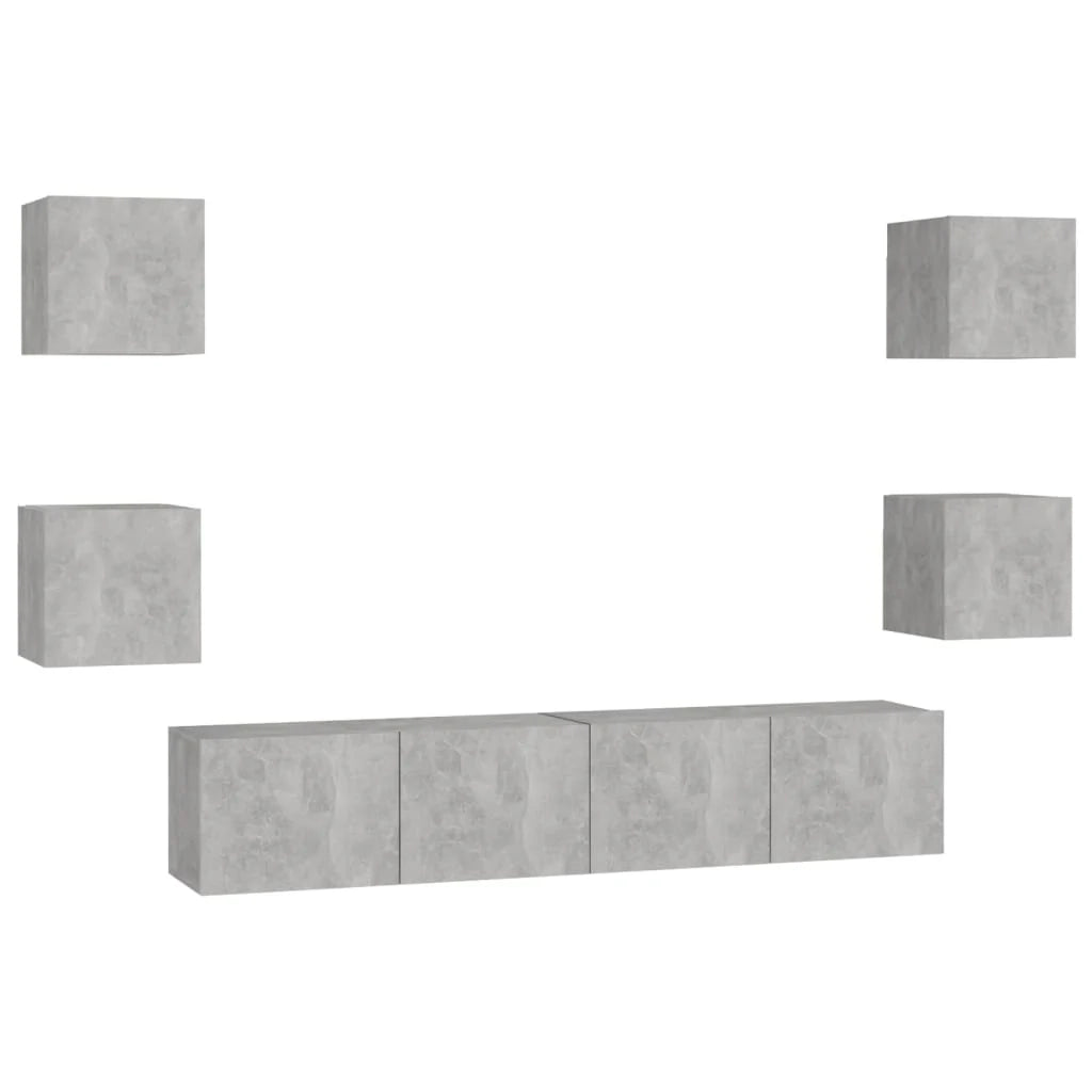 Set di mobili da 6 pezzi tra cui armadio credenza mobile TV televisore per soggiorno camera da letto salotto legno ingegnerizzato grigio 02_0025047