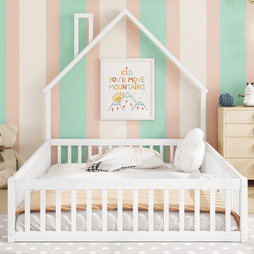 Letto Imbottito Singolo in Legno di Pino ¨C MINIMAL ¨C Bianco, 140x200, con Rete a Doghe