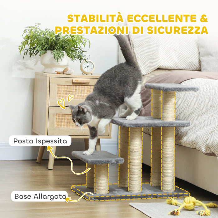 Scaletta per Cani e Gatti 3 Gradini in Peluche con Tiragraffi Sisal Grigio